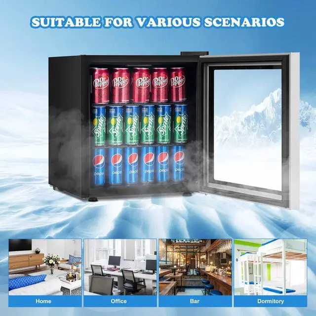 Alt view image 7 of 7 - ARLIME Mini Fridge, Drink Cooler, 60 Can, Beverage Refrigerator with Glass Door, Removable Shelves for Soda Beer Wine, Small Drink Refrigerator for Bedroom, Office, Home Kitchen, Bar, 1.6 Cu. Ft.