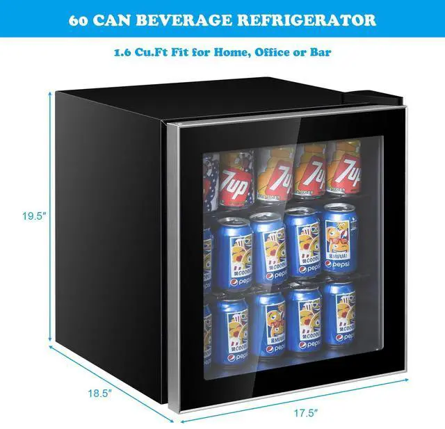 Alt view image 3 of 7 - ARLIME Mini Fridge, Drink Cooler, 60 Can, Beverage Refrigerator with Glass Door, Removable Shelves for Soda Beer Wine, Small Drink Refrigerator for Bedroom, Office, Home Kitchen, Bar, 1.6 Cu. Ft.