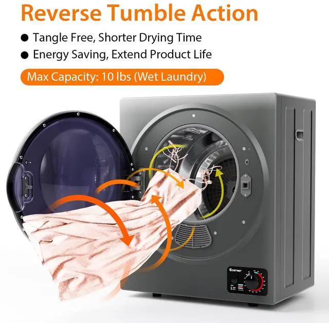 Alt view image 3 of 7 - ARLIME Compact Laundry Dryer, Portable Clothes Dryers W/4 Automatic Drying Mode, Small Electric Laundry Dryer W/Stainless Steel Drum & Control Panel For Apartments, Dorm 110V 900W, Grey