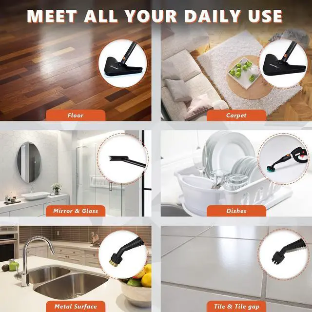 Alt view image 3 of 7 - ARLIME Multi-Purpose Steam Cleaner with 19 Accessories, Household Rolling Steamer Cleaning Mop for Carpet, Cars, Floors W/ 1.5L Tank & Extra-Long Power Cord