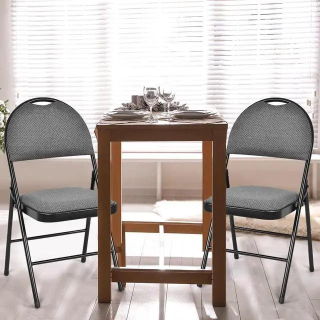 Alt view image 2 of 7 - ARLIME 2 PCS Folding Chairs w/Padded Seats, Padded Foldable Chair w/Handle Hole, Upholstered Seat, Steel Frame, Folding Chair for Home, Church, School, Office, Wedding Party, Courtyard Use, Beige