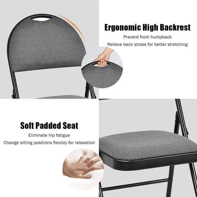 Alt view image 5 of 7 - ARLIME 2 PCS Folding Chairs w/Padded Seats, Padded Foldable Chair w/Handle Hole, Upholstered Seat, Steel Frame, Folding Chair for Home, Church, School, Office, Wedding Party, Courtyard Use, Beige