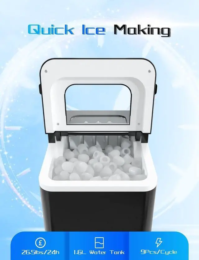 Alt view image 2 of 7 - ARLIME Portable Ice Maker Machine for Countertop, Bullet Cubes Ready in 8 Mins, 26LBS/24H, Electric Ice Maker with Scoop and Basket for Home, Office, Party, Bar (Black)