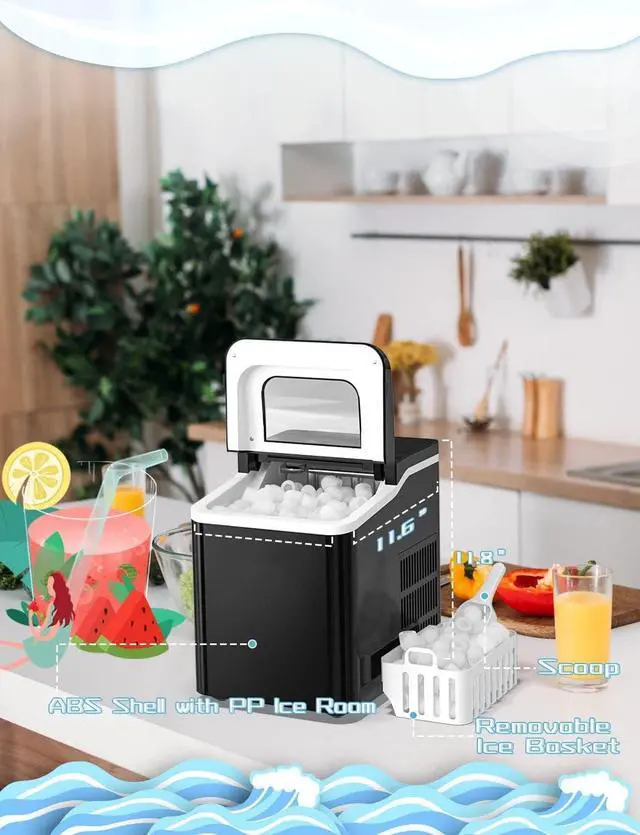 Alt view image 4 of 7 - ARLIME Portable Ice Maker Machine for Countertop, Bullet Cubes Ready in 8 Mins, 26LBS/24H, Electric Ice Maker with Scoop and Basket for Home, Office, Party, Bar (Black)