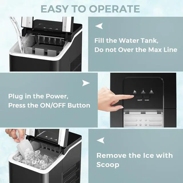 Alt view image 7 of 7 - ARLIME Portable Ice Maker Machine for Countertop, Bullet Cubes Ready in 8 Mins, 26LBS/24H, Electric Ice Maker with Scoop and Basket for Home, Office, Party, Bar (Black)