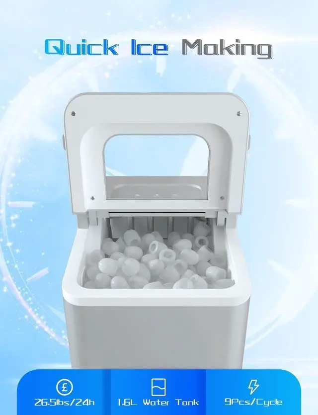 Alt view image 4 of 7 - ARLIME Portable Ice Maker Machine for Countertop, Bullet Ice Cubes Ready in 8 Mins, 26LBS/24H, Electric Ice Maker with Scoop and Basket for Home, Office, Party, Bar (Silver)