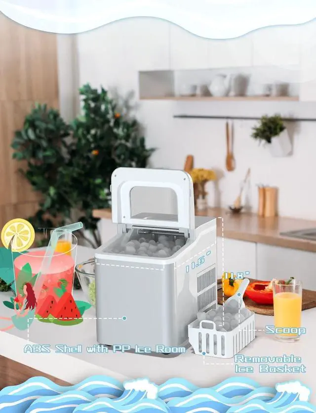 Alt view image 5 of 7 - ARLIME Portable Ice Maker Machine for Countertop, Bullet Ice Cubes Ready in 8 Mins, 26LBS/24H, Electric Ice Maker with Scoop and Basket for Home, Office, Party, Bar (Silver)