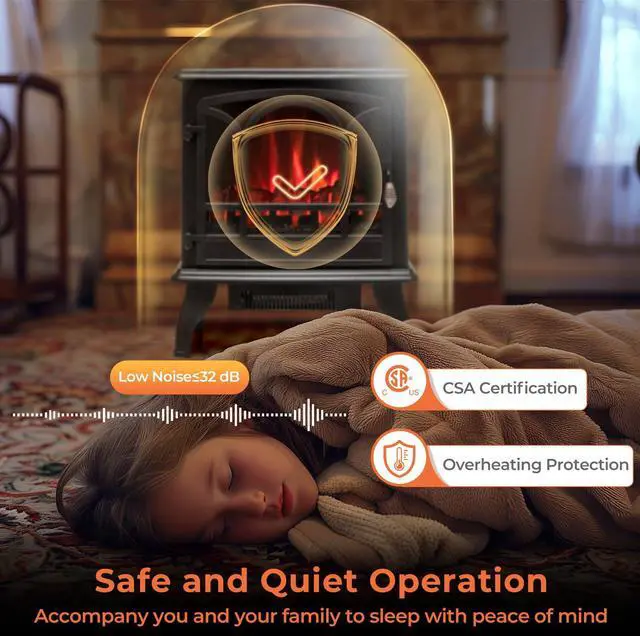 Alt view image 5 of 7 - ARLIME 20 Electric Fireplace Stove, Freestanding Fireplace Heater w/ 3D Realistic Flame Effect, Adjustable Heat, Overheating Safety System, Small Electric Fireplace, Black