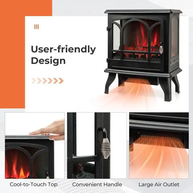 Alt view image 4 of 7 - ARLIME 20 Electric Fireplace Stove, Freestanding Fireplace Heater w/ 3D Realistic Flame Effect, Adjustable Heat, Overheating Safety System, Small Electric Fireplace, Black