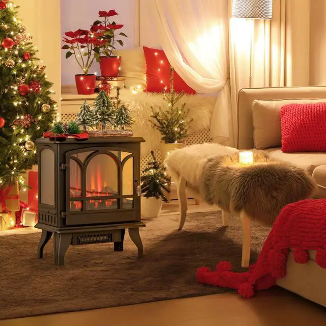 Alt view image 2 of 7 - ARLIME 20 Electric Fireplace Stove, Freestanding Fireplace Heater w/ 3D Realistic Flame Effect, Adjustable Heat, Overheating Safety System, Small Electric Fireplace, Black