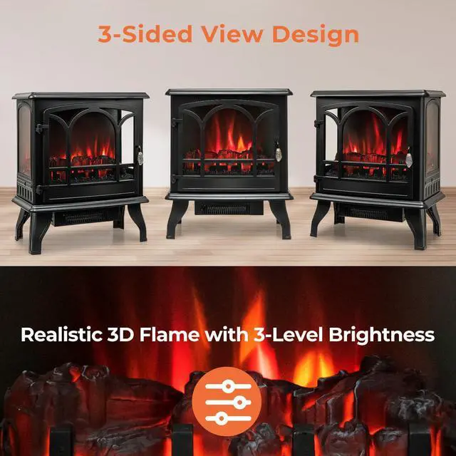 Alt view image 6 of 7 - ARLIME 20 Electric Fireplace Stove, Freestanding Fireplace Heater w/ 3D Realistic Flame Effect, Adjustable Heat, Overheating Safety System, Small Electric Fireplace, Black