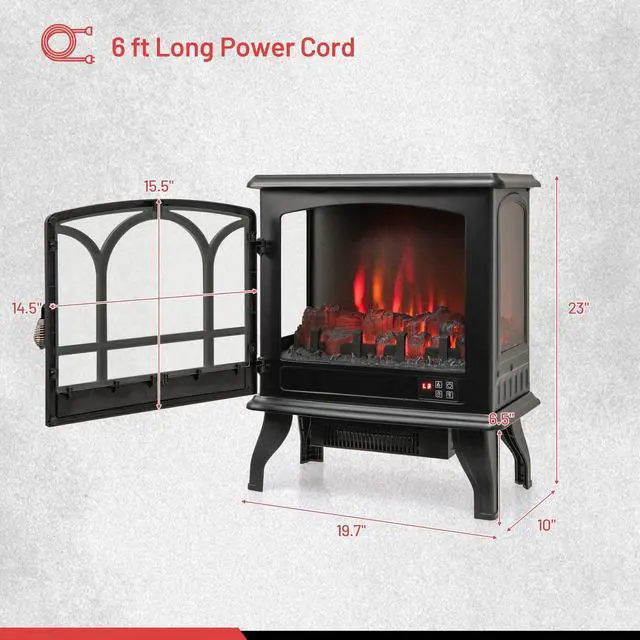 Alt view image 7 of 7 - ARLIME 20 Electric Fireplace Stove, Freestanding Fireplace Heater w/ 3D Realistic Flame Effect, Adjustable Heat, Overheating Safety System, Small Electric Fireplace, Black
