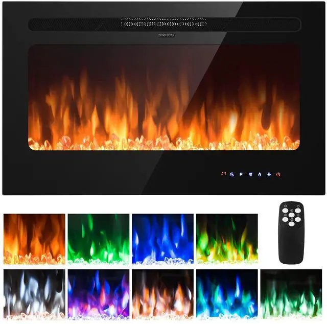 Main image of ARLIME 40 Recessed Electric Fireplace 750W/1500W Wall Mounted & in Wall, Smokeless Electric Stove Heater with Remote Control Touch Screen, 9 Flame Color, Temperature Control & Timer Linear Fireplace