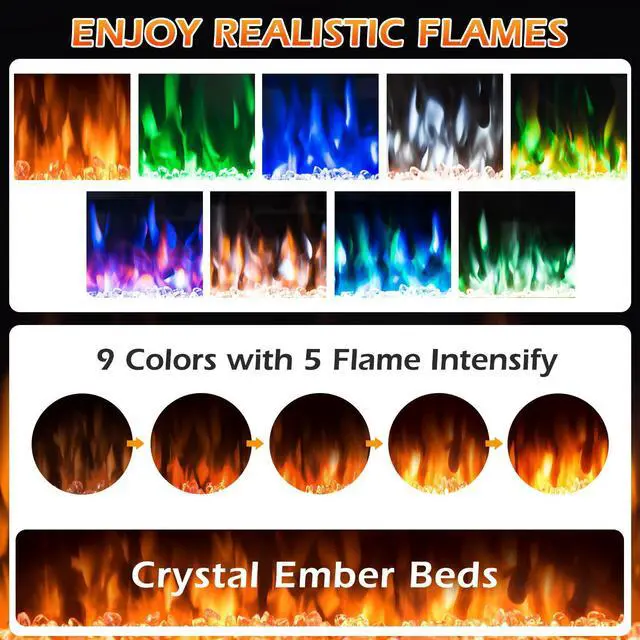 Alt view image 3 of 7 - ARLIME 40 Recessed Electric Fireplace 750W/1500W Wall Mounted & in Wall, Smokeless Electric Stove Heater with Remote Control Touch Screen, 9 Flame Color, Temperature Control & Timer Linear Fireplace