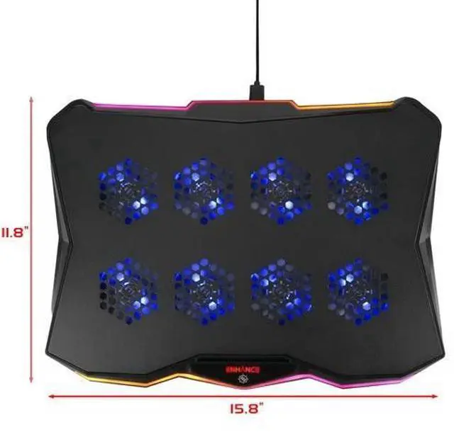 Alt view image 2 of 7 - ENHANCE Infiltrate 3 RGB Gaming Laptop Cooler - 8 Fans, USB Hub, 13-17.3"