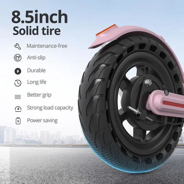 Alt view image 2 of 7 - Roinside Pink Electric Scooter - 8.5" Solid Tires, 350W Motor, Up to 19 MPH and 15 Miles Long-Range Commuting Foldable E-Scooter for Adults with Dual Braking System and Smart App