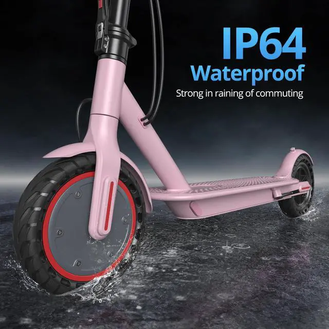 Alt view image 5 of 7 - Roinside Pink Electric Scooter - 8.5" Solid Tires, 350W Motor, Up to 19 MPH and 15 Miles Long-Range Commuting Foldable E-Scooter for Adults with Dual Braking System and Smart App