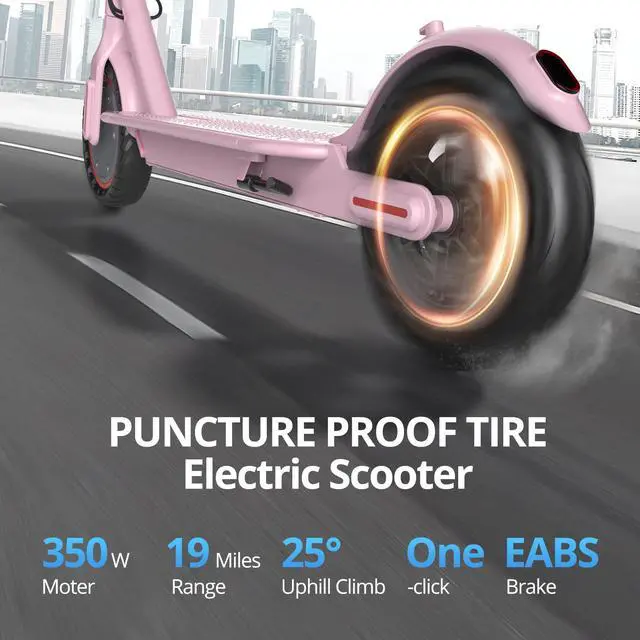 Alt view image 6 of 7 - Roinside Pink Electric Scooter - 8.5" Solid Tires, 350W Motor, Up to 19 MPH and 15 Miles Long-Range Commuting Foldable E-Scooter for Adults with Dual Braking System and Smart App