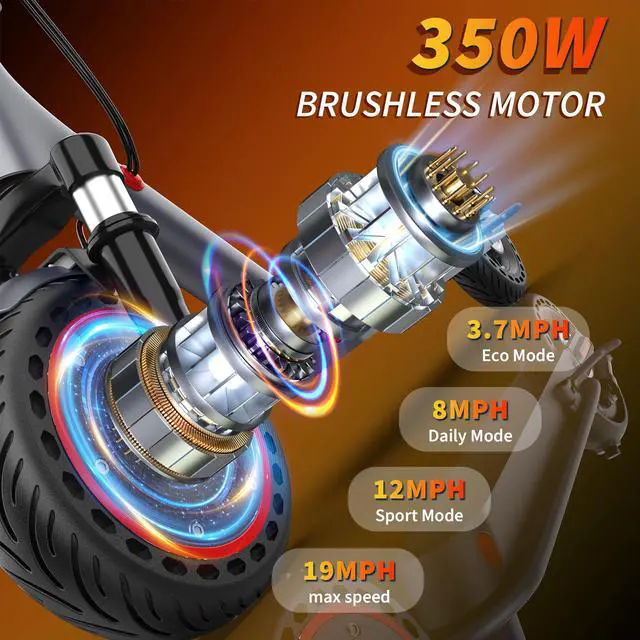 Alt view image 2 of 7 - Electric Scooter - 8.5" Solid Tires, 350W Motor, Up to 22 MPH and 24 Miles Long-Range Portable Foldable Commuting Scooter for Adults with Double Braking System and App