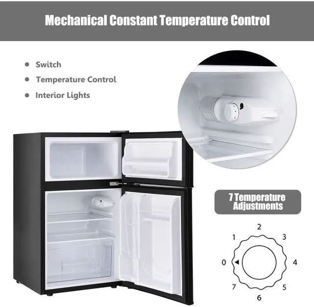 Alt view image 5 of 7 - ARLIME Mini Fridge with Freezer, 3.2 Cu. Ft, Compact Refrigerator w/Double Reversible Door, Removable Glass Shelves, Adjustable Thermostat, Low Noise, Small Refrigerator for Dorm Office Bedroom,Black