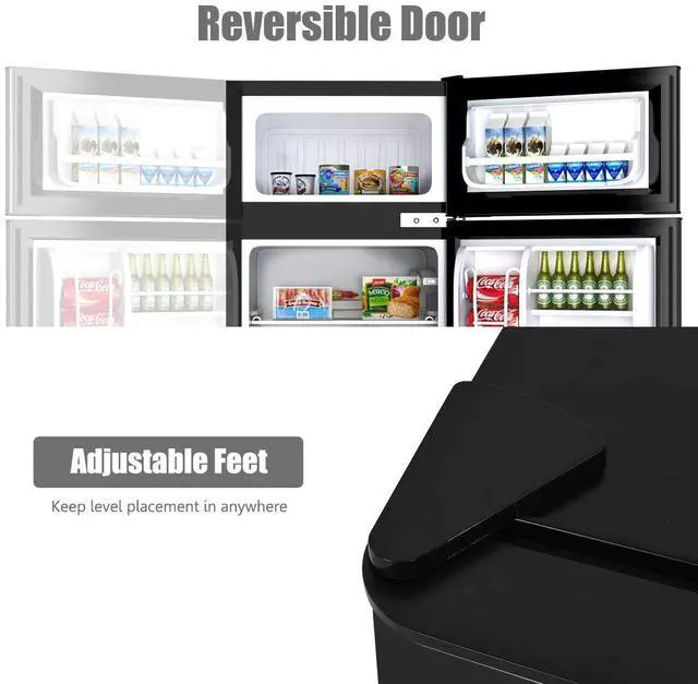 Alt view image 6 of 7 - ARLIME Mini Fridge with Freezer, 3.2 Cu. Ft, Compact Refrigerator w/Double Reversible Door, Removable Glass Shelves, Adjustable Thermostat, Low Noise, Small Refrigerator for Dorm Office Bedroom,Black