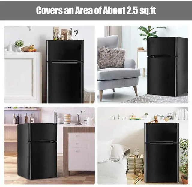 Alt view image 7 of 7 - ARLIME Mini Fridge with Freezer, 3.2 Cu. Ft, Compact Refrigerator w/Double Reversible Door, Removable Glass Shelves, Adjustable Thermostat, Low Noise, Small Refrigerator for Dorm Office Bedroom,Black