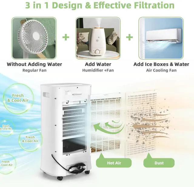 Alt view image 2 of 7 - ARLIME Evaporative Air Cooler, Portable Air Conditioner & Humidifier, AC Fan w/ 3 Modes 3 Speeds & 63°Oscillation, 2.6G Water Tank & Remote Control, Swamp Cooler w/ 15H Timer for Home Office Bedroom