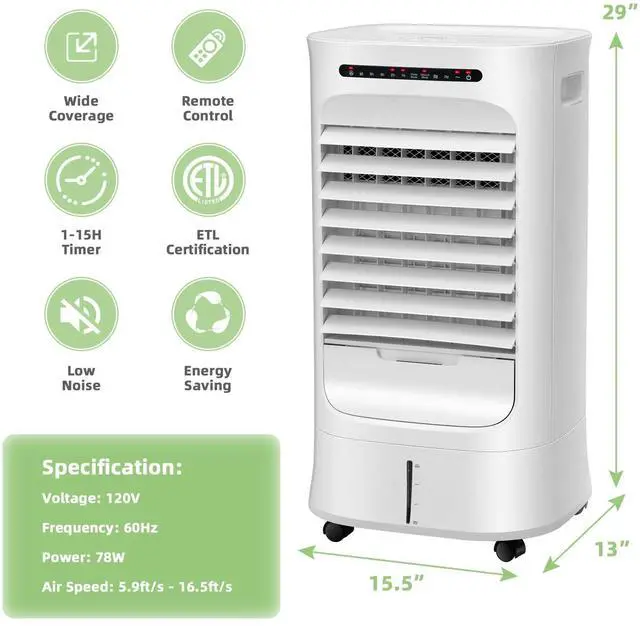 Alt view image 7 of 7 - ARLIME Evaporative Air Cooler, Portable Air Conditioner & Humidifier, AC Fan w/ 3 Modes 3 Speeds & 63°Oscillation, 2.6G Water Tank & Remote Control, Swamp Cooler w/ 15H Timer for Home Office Bedroom