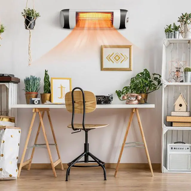 Alt view image 2 of 7 - ARLIME Wall Mounted Electric Heater, 3s Heating Carbon Fiber Tube Wall Heating Machine w/Remote Control, IP65 Waterproof, Infrared Heater for Restaurant, Backyard, Garage and Decks