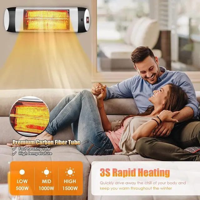 Alt view image 4 of 7 - ARLIME Wall Mounted Electric Heater, 3s Heating Carbon Fiber Tube Wall Heating Machine w/Remote Control, IP65 Waterproof, Infrared Heater for Restaurant, Backyard, Garage and Decks