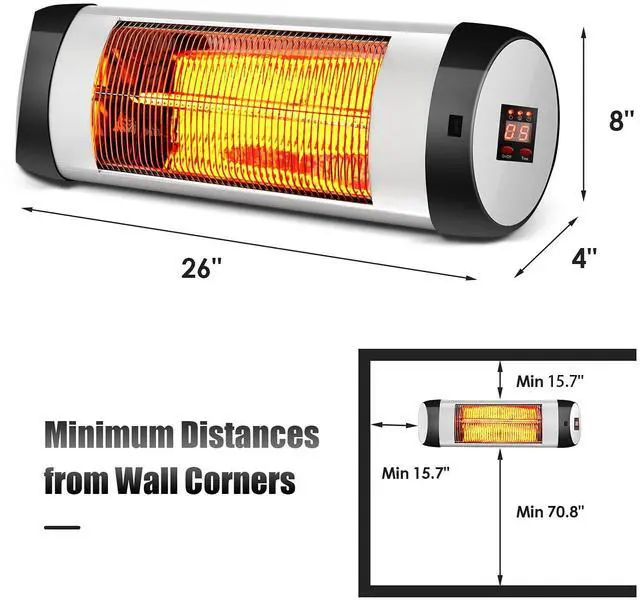 Alt view image 7 of 7 - ARLIME Wall Mounted Electric Heater, 3s Heating Carbon Fiber Tube Wall Heating Machine w/Remote Control, IP65 Waterproof, Infrared Heater for Restaurant, Backyard, Garage and Decks