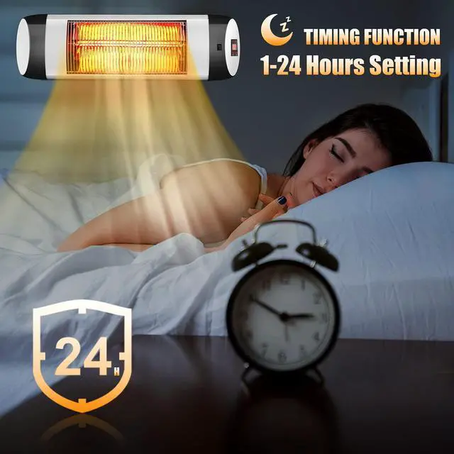 Alt view image 6 of 7 - ARLIME Wall Mounted Electric Heater, 3s Heating Carbon Fiber Tube Wall Heating Machine w/Remote Control, IP65 Waterproof, Infrared Heater for Restaurant, Backyard, Garage and Decks