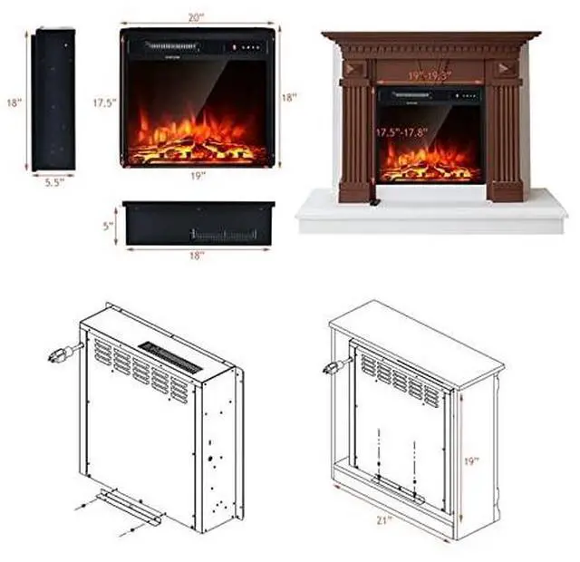 Alt view image 4 of 7 - ARLIME 18 Inch Electric Fireplace Inserts, 1500W Freestanding & Recessed Fireplace w/Adjustable LED Flame, Remote Control, Timer, Built-in Thermostat, Overheating Protection
