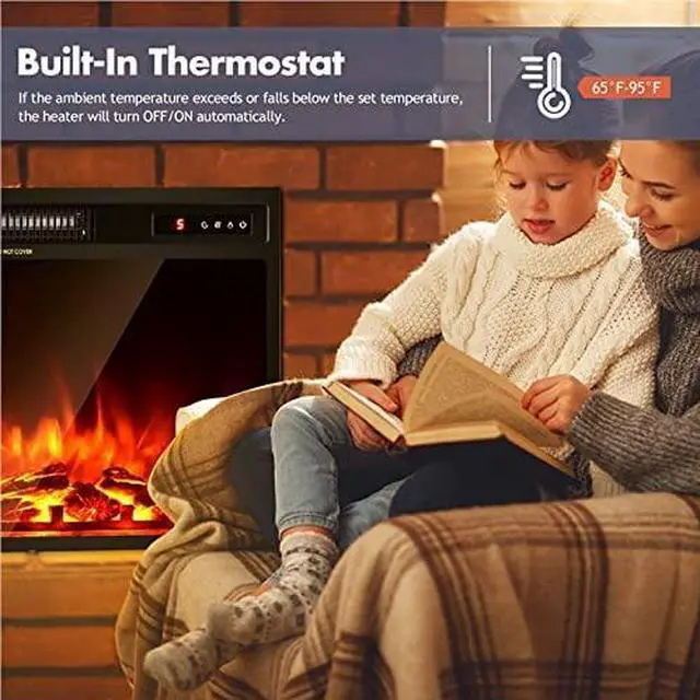 Alt view image 5 of 7 - ARLIME 18 Inch Electric Fireplace Inserts, 1500W Freestanding & Recessed Fireplace w/Adjustable LED Flame, Remote Control, Timer, Built-in Thermostat, Overheating Protection