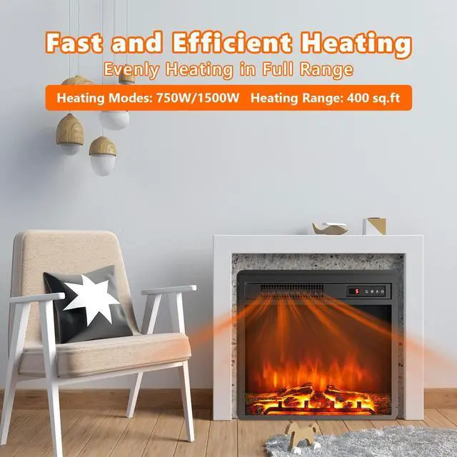 Alt view image 3 of 7 - ARLIME 18 Inch Electric Fireplace Inserts, 1500W Freestanding & Recessed Fireplace w/Adjustable LED Flame, Remote Control, Timer, Built-in Thermostat, Overheating Protection