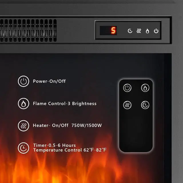 Alt view image 7 of 7 - ARLIME 18 Inch Electric Fireplace Inserts, 1500W Freestanding & Recessed Fireplace w/Adjustable LED Flame, Remote Control, Timer, Built-in Thermostat, Overheating Protection