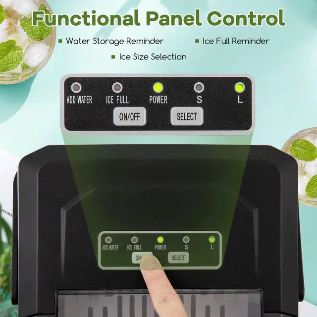 Alt view image 4 of 7 - ARLIME Countertop Ice Maker, Portable Ice Making Machine 6-13 Mins 9 Cubes, 26.5 lbs/24 H, 2 Sizes Cube, Auto-Cleaning Function, Basket & Scroop Include, Perfect for Home Kitchen Bar Office (Silver)