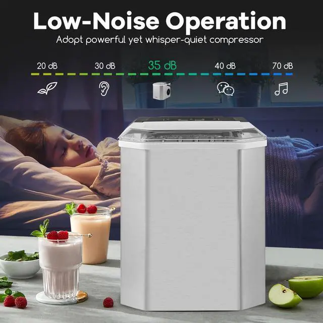 Alt view image 5 of 7 - ARLIME Countertop Ice Maker, Portable Ice Making Machine 6-13 Mins 9 Cubes, 26.5 lbs/24 H, 2 Sizes Cube, Auto-Cleaning Function, Basket & Scroop Include, Perfect for Home Kitchen Bar Office (Silver)