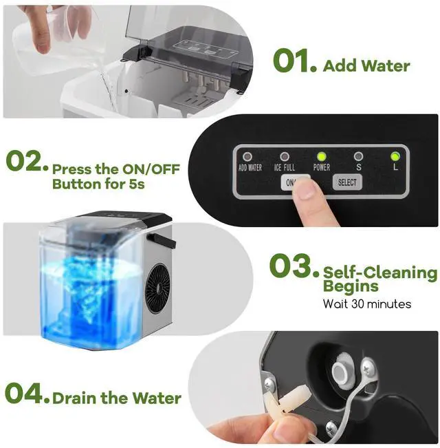 Alt view image 6 of 7 - ARLIME Countertop Ice Maker, Portable Ice Making Machine 6-13 Mins 9 Cubes, 26.5 lbs/24 H, 2 Sizes Cube, Auto-Cleaning Function, Basket & Scroop Include, Perfect for Home Kitchen Bar Office (Silver)