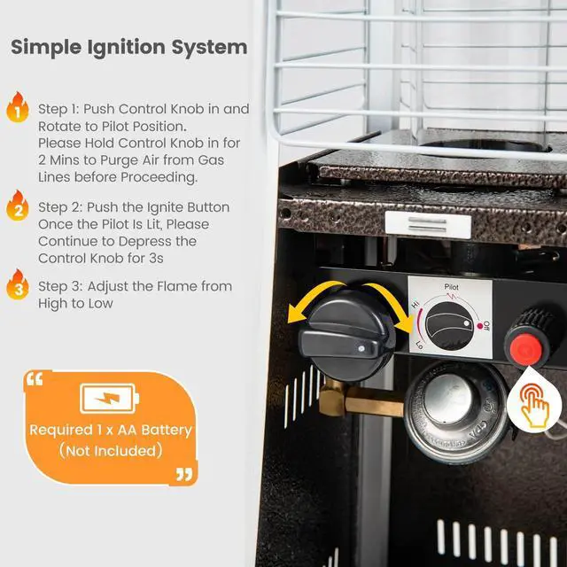 Alt view image 4 of 7 - ARLIME Pyramid Patio Heater, Outdoor Propane Heating Machine w/Protective Cover, Dump & Flame-out Protection, 10000 BTU Space Heater for Terrace, Patio, Backyard, Garden (Black)