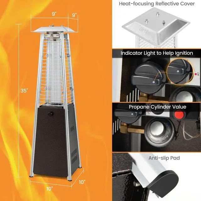Alt view image 7 of 7 - ARLIME Pyramid Patio Heater, Outdoor Propane Heating Machine w/Protective Cover, Dump & Flame-out Protection, 10000 BTU Space Heater for Terrace, Patio, Backyard, Garden (Black)