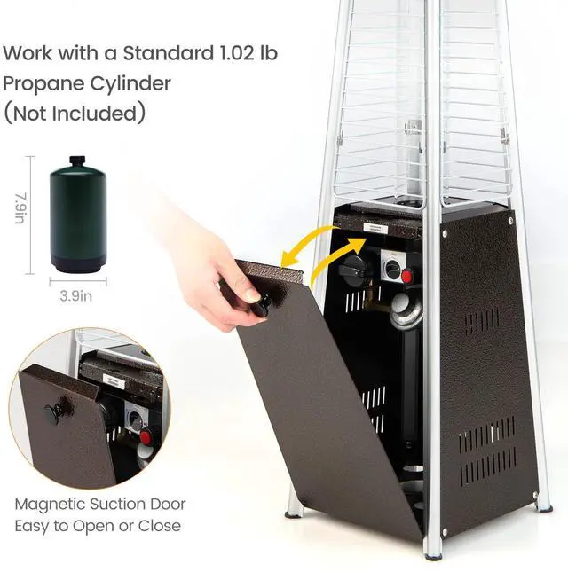 Alt view image 5 of 7 - ARLIME Pyramid Patio Heater, Outdoor Propane Heating Machine w/Protective Cover, Dump & Flame-out Protection, 10000 BTU Space Heater for Terrace, Patio, Backyard, Garden (Black)