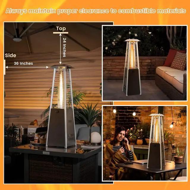 Alt view image 6 of 7 - ARLIME Pyramid Patio Heater, Outdoor Propane Heating Machine w/Protective Cover, Dump & Flame-out Protection, 10000 BTU Space Heater for Terrace, Patio, Backyard, Garden (Black)