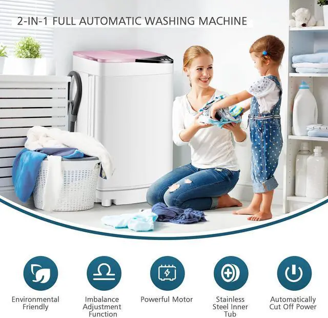 Alt view image 3 of 7 - Portable Washing Machine, ARLIME Compact Mini Full-Automatic Laundry 2-In -1 Washer & Spin Dryer 7.7lbs Capacity W/Drainage Pump & Long Hose For Condo, Apartments, Dorms, RVs Camping Living (Pink)