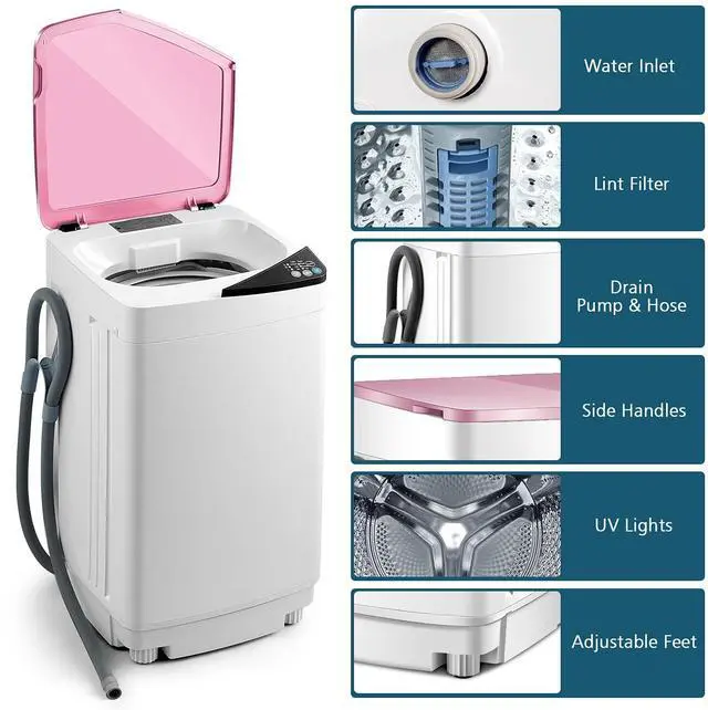 Alt view image 4 of 7 - Portable Washing Machine, ARLIME Compact Mini Full-Automatic Laundry 2-In -1 Washer & Spin Dryer 7.7lbs Capacity W/Drainage Pump & Long Hose For Condo, Apartments, Dorms, RVs Camping Living (Pink)