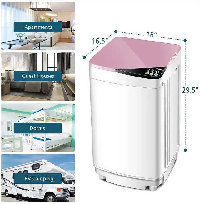 Alt view image 7 of 7 - Portable Washing Machine, ARLIME Compact Mini Full-Automatic Laundry 2-In -1 Washer & Spin Dryer 7.7lbs Capacity W/Drainage Pump & Long Hose For Condo, Apartments, Dorms, RVs Camping Living (Pink)