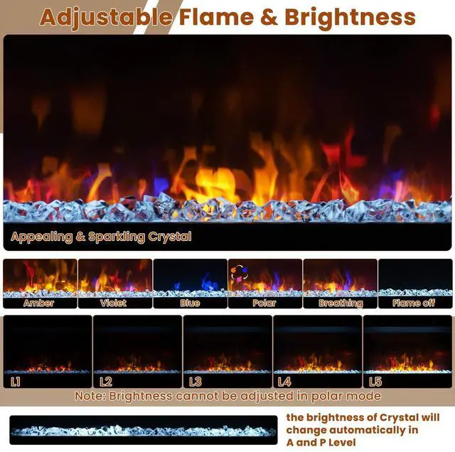 Alt view image 3 of 7 - ARLIME 23 Electric Fireplace Insert, Recessed Firebox Heater w/Realistic Flame Effect, Timer, Thermostat Control, Remote Control, Indoor Fireplace Heater