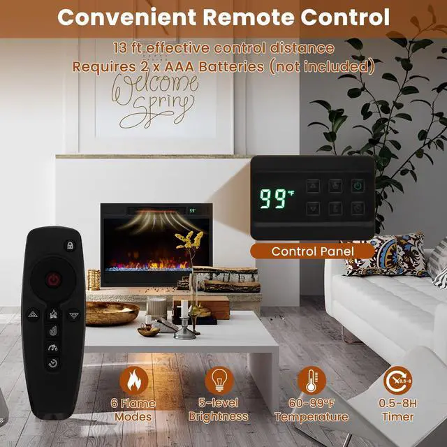 Alt view image 4 of 7 - ARLIME 23 Electric Fireplace Insert, Recessed Firebox Heater w/Realistic Flame Effect, Timer, Thermostat Control, Remote Control, Indoor Fireplace Heater