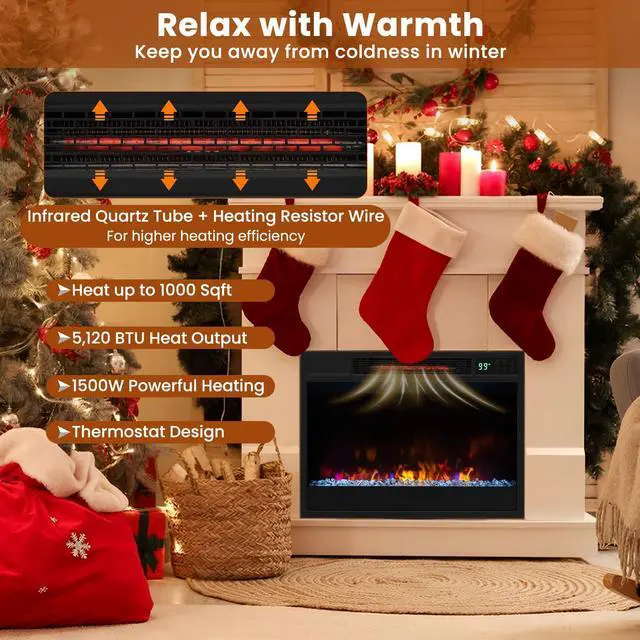 Alt view image 5 of 7 - ARLIME 23 Electric Fireplace Insert, Recessed Firebox Heater w/Realistic Flame Effect, Timer, Thermostat Control, Remote Control, Indoor Fireplace Heater