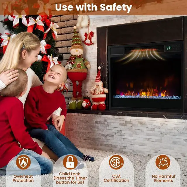Alt view image 6 of 7 - ARLIME 23 Electric Fireplace Insert, Recessed Firebox Heater w/Realistic Flame Effect, Timer, Thermostat Control, Remote Control, Indoor Fireplace Heater